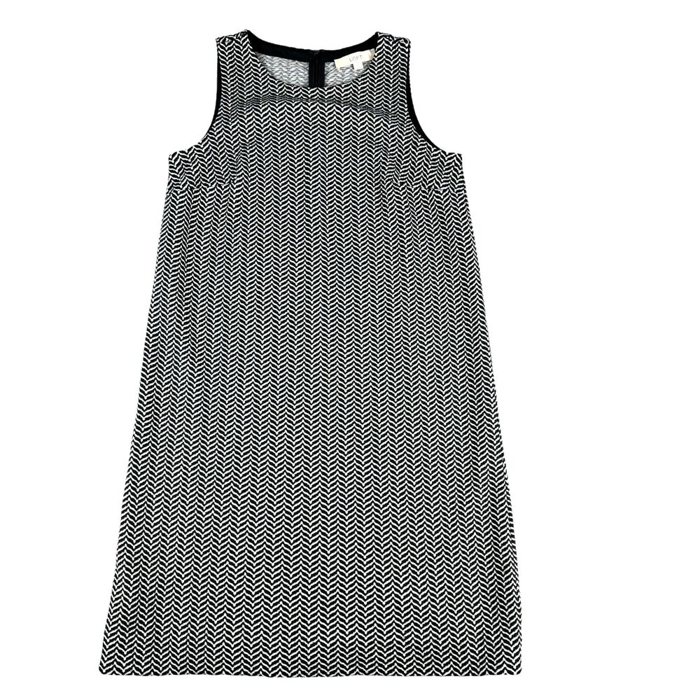 LOFT Dress Womens Medium Black White Herringbone Sleeveless A-Line Casual Career